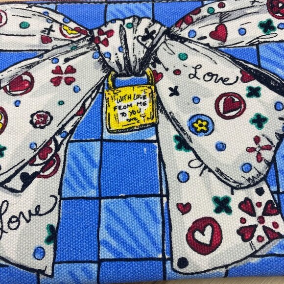 Brighton With Love From Me To You Bow Zip Canvas Fabric Makeup Pouch Bag 9"x5.5" - Picture 2 of 7